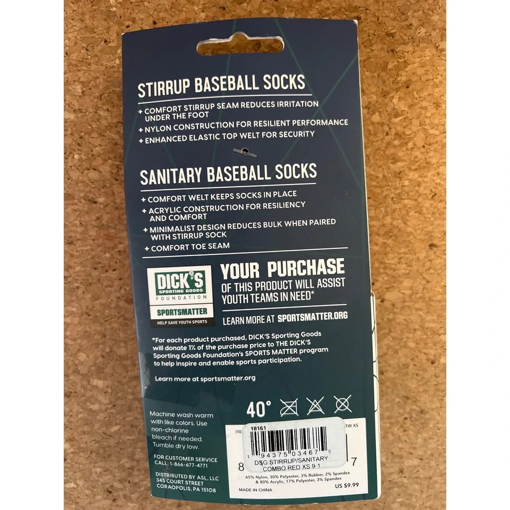 DSG Kids Red Stirrup and White Sanitary Baseball Socks Combo Pack XS 9K-1Y 18161
